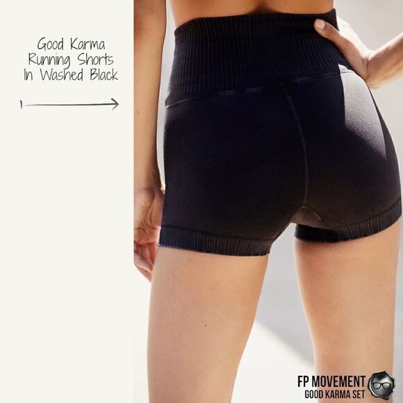 FP MOVEMENT GOOD KARMA CROP TANK BRA + RUNNING SHORTS IN WASHED BLACK XS/S M/L - Picture 10 of 16